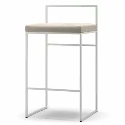 Department Barhocker Mit Rückenlehne 80 Cm, Weiß / Beige Samt