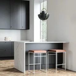 Department Barhocker Ohne Rückenlehne 67 Cm, Weiß / Braun Leder -Cozy Living department barhocker niedrig ohne ruckenlehne 107