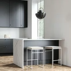 Department Barhocker Ohne Rückenlehne 67 Cm, Weiß / Beige Samt -Cozy Living department barhocker niedrig ohne ruckenlehne 143