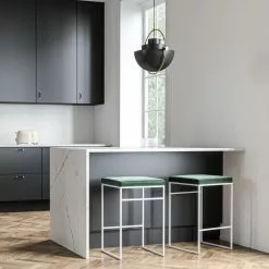 Department Barhocker Ohne Rückenlehne 67 Cm, Weiß / Grün Samt -Cozy Living department barhocker niedrig ohne ruckenlehne 163