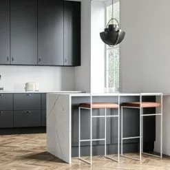 Department Barhocker Mit Rückenlehne 90 Cm, Weiß / In Farbe Von Braunem Leder -Cozy Living department barstuhl mit hoher ruckenlehne schwarz 109