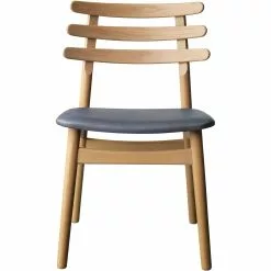 FDB Møbler J48 Dining Chair , Lacquered Oak / Black Leather