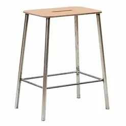 Frama Adam Stool Hocker H50cm, Stahl/Natur Ledersitz