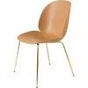 Gubi Beetle Dining Chair Un-upholstered, Conic Base Brass, Amber Brown