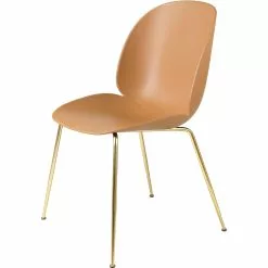 Gubi Beetle Dining Chair Un-upholstered, Conic Base Brass, Amber Brown