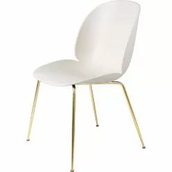 Gubi Beetle Dining Chair Un-upholstered, Conic Base Brass, Alabaster White