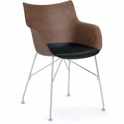 Kartell Q/Wood Stuhl, Dunkles Holz / Schwarz / Chrom